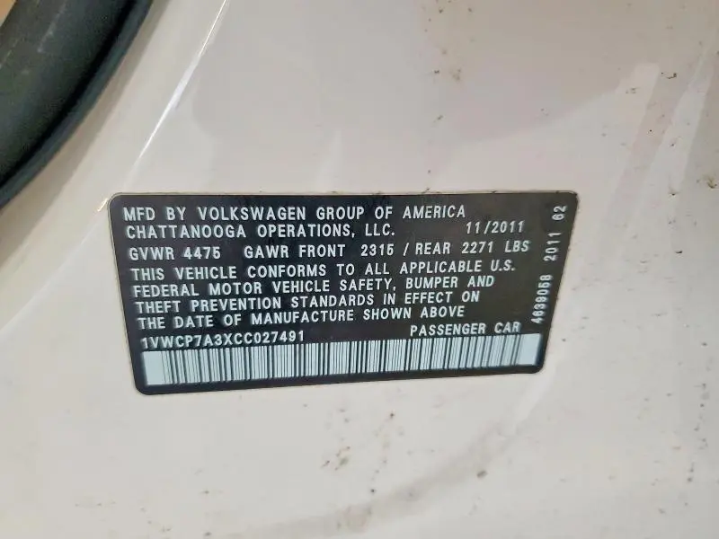 2012 VOLKSWAGEN PASSAT SEL  