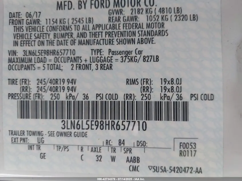 2017 LINCOLN MKZ RESERVE