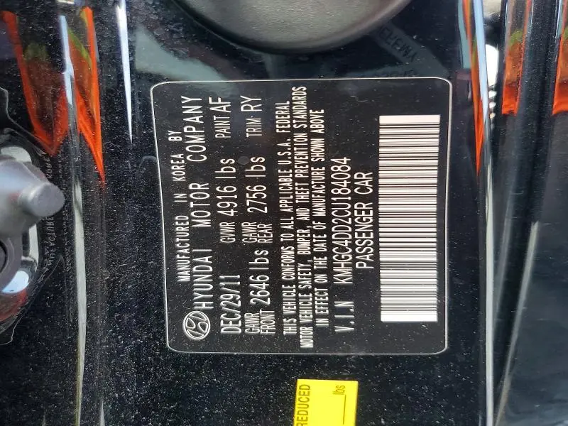 2012 HYUNDAI GENESIS 3.8L  