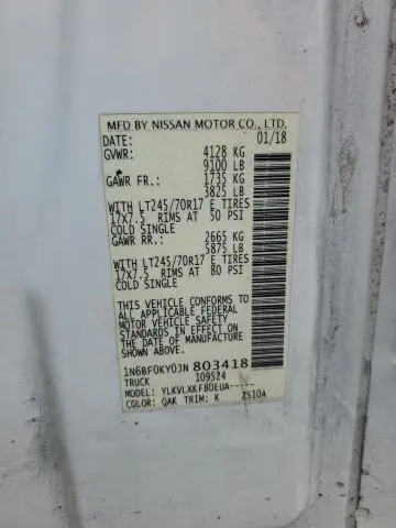 2018 NISSAN NV 1500 S