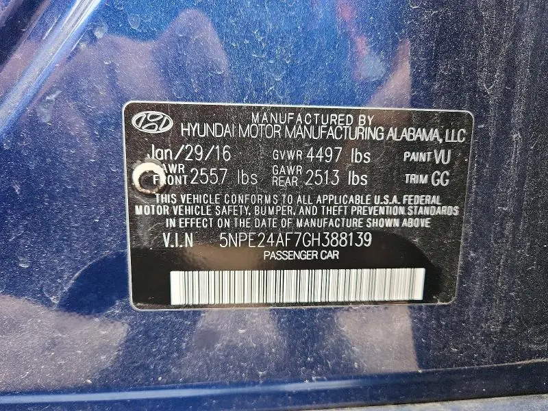 2016 HYUNDAI SONATA SE  