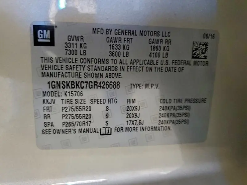 2016 CHEVROLET TAHOE K1500 LT  