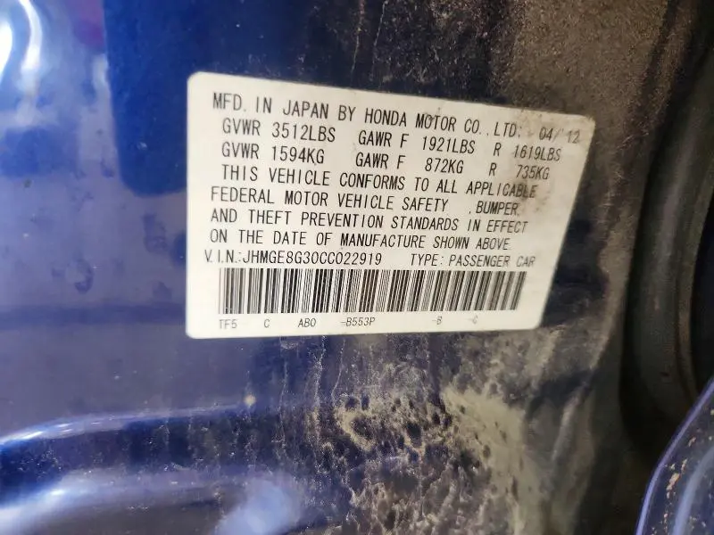 2012 HONDA FIT   