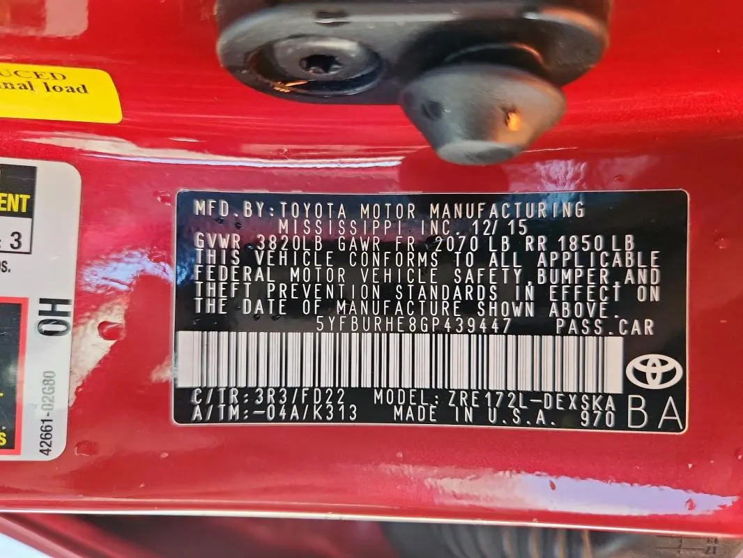 2016 TOYOTA COROLLA L  