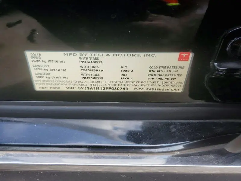 2015 TESLA MODEL S 85  