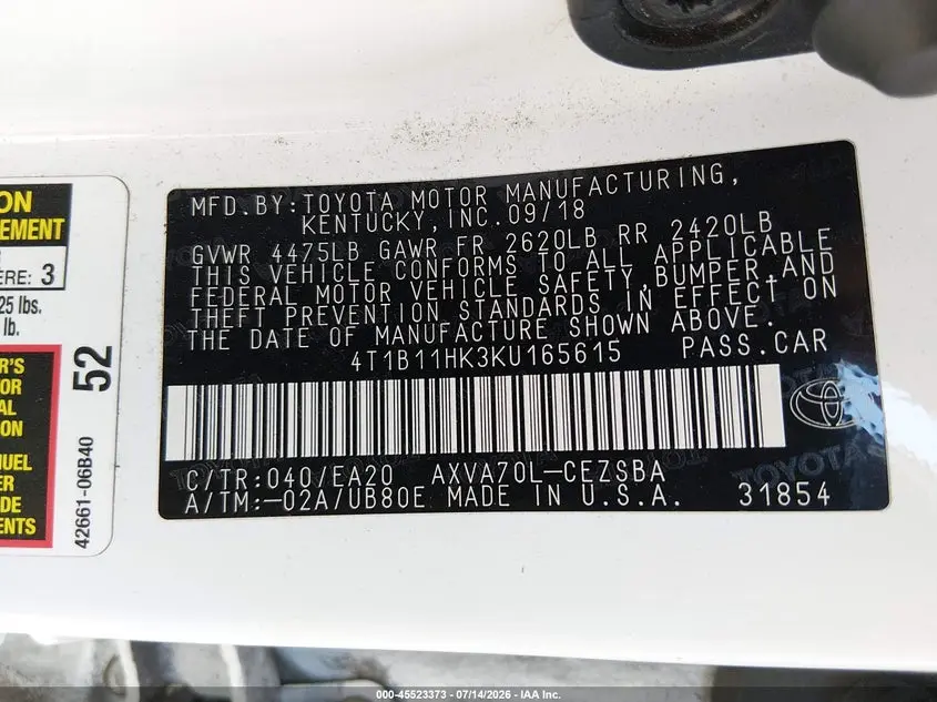 2019 TOYOTA CAMRY SE