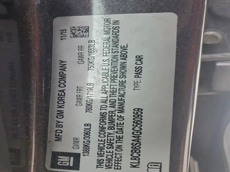 2016 CHEVROLET SPARK LS  