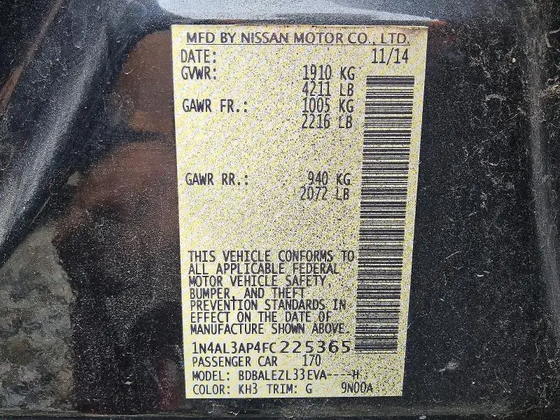 2015 NISSAN ALTIMA 2.5 S  