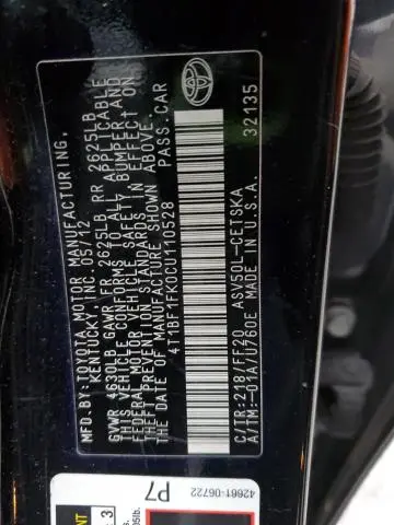 2012 TOYOTA CAMRY BASE  