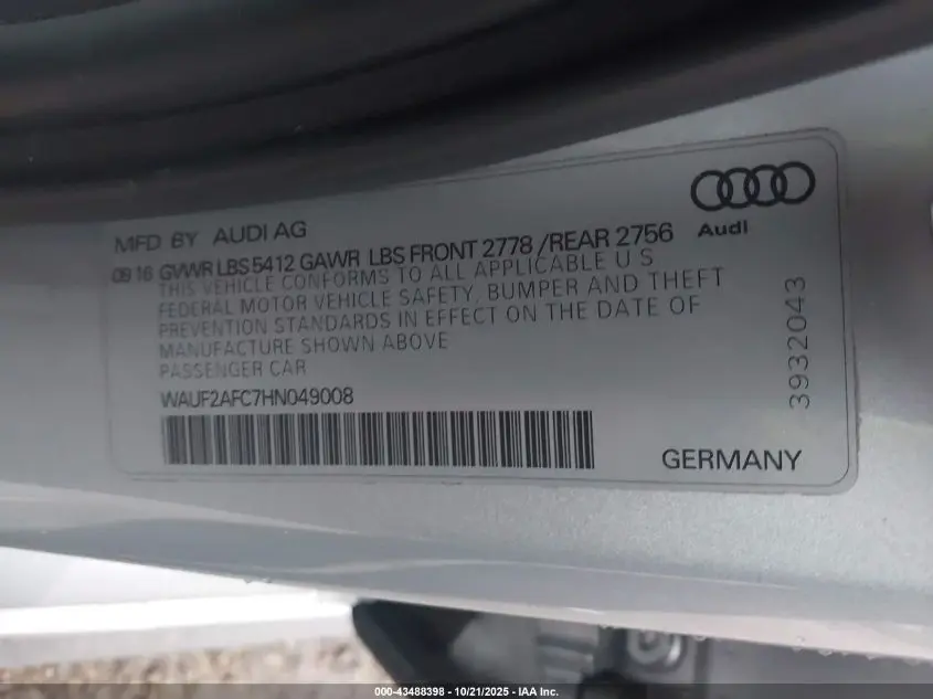 2017 AUDI A6 3.0T PREMIUM PLUS