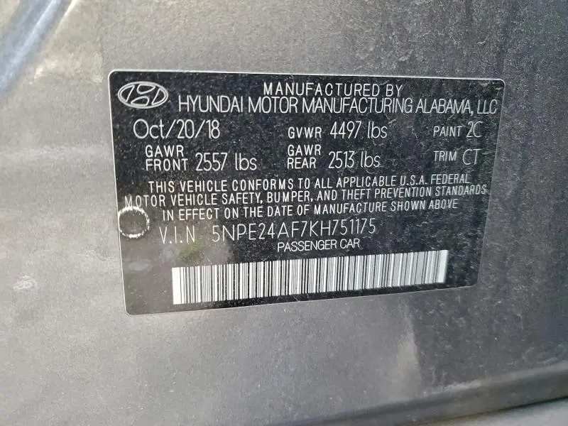 2019 HYUNDAI SONATA SE  