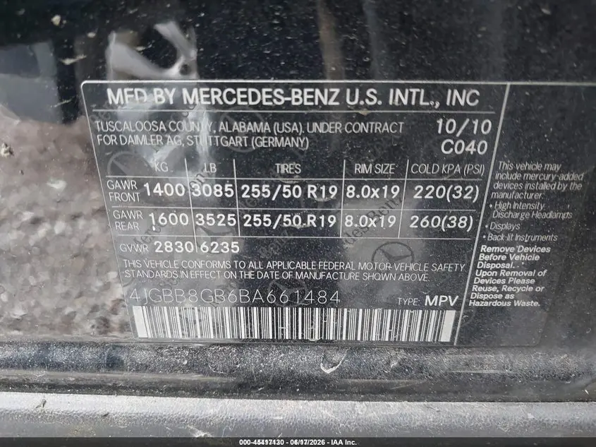 2011 MERCEDES-BENZ ML 350 4MATIC