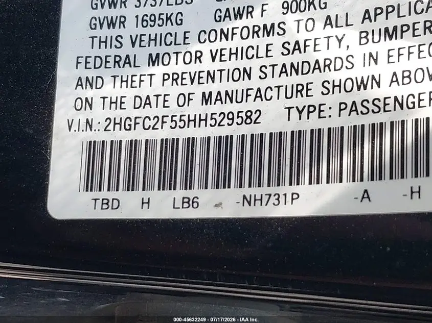 2017 HONDA CIVIC LX