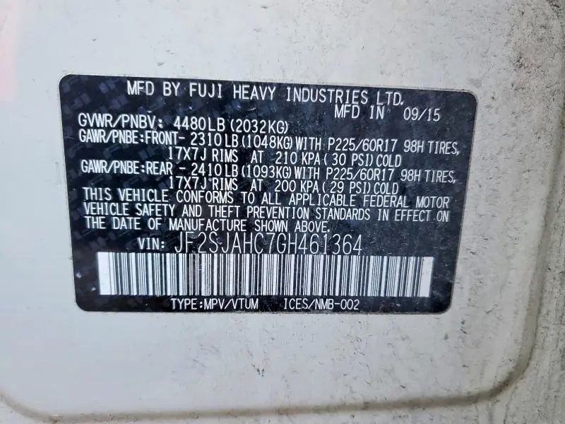 2016 SUBARU FORESTER 2.5I LIMITED  