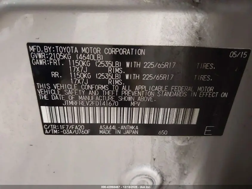 2015 TOYOTA RAV4 XLE