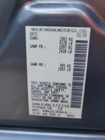 2019 NISSAN ALTIMA SR  