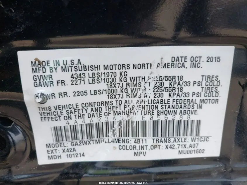 2015 MITSUBISHI OUTLANDER SPORT ES