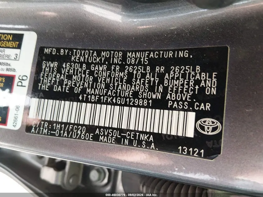 2016 TOYOTA CAMRY LE