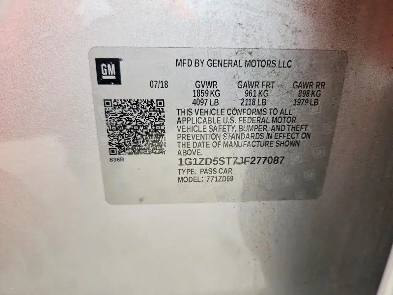 2018 CHEVROLET MALIBU LT  