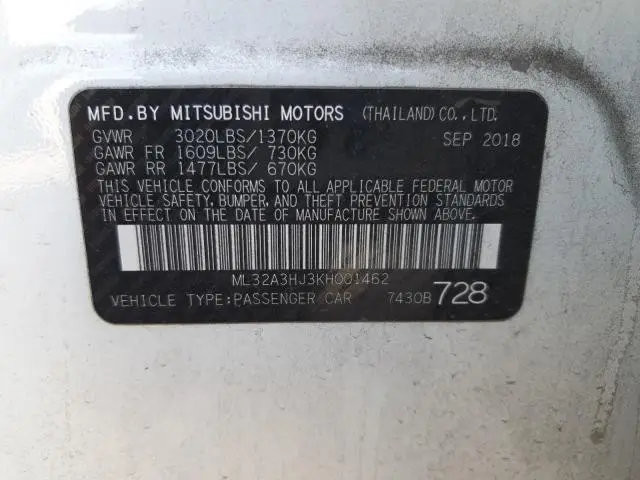 2019 MITSUBISHI MIRAGE ES  