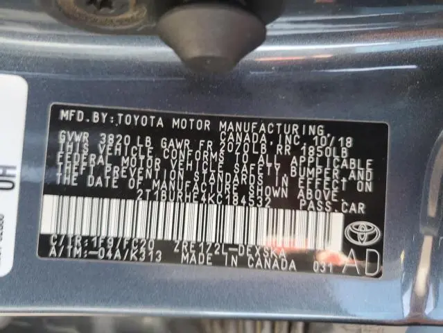 2019 TOYOTA COROLLA L  