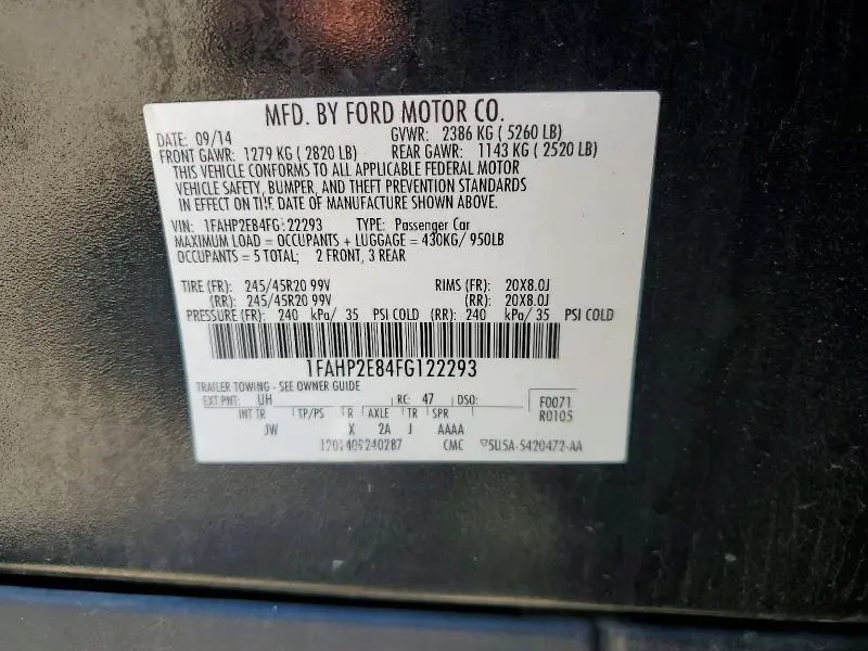 2015 FORD TAURUS SEL  