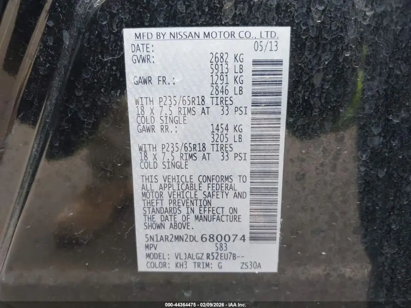 2013 NISSAN PATHFINDER SL