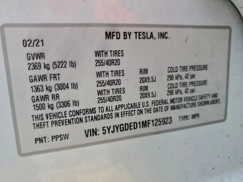 2021 TESLA MODEL Y   