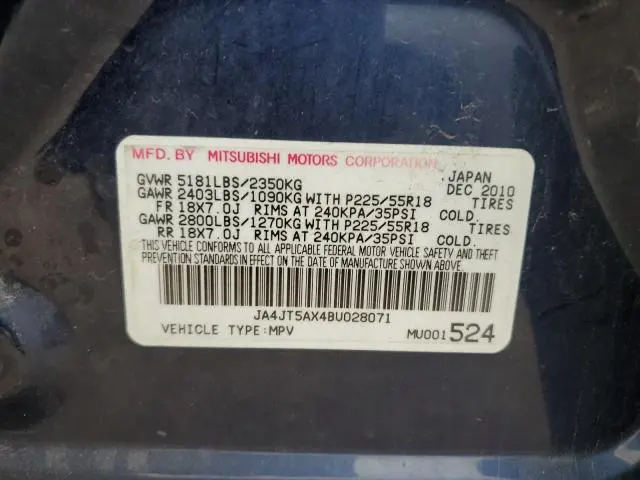 2011 MITSUBISHI OUTLANDER GT