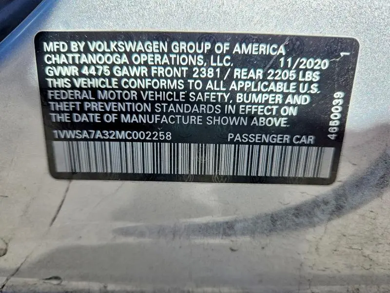 2021 VOLKSWAGEN PASSAT SE  