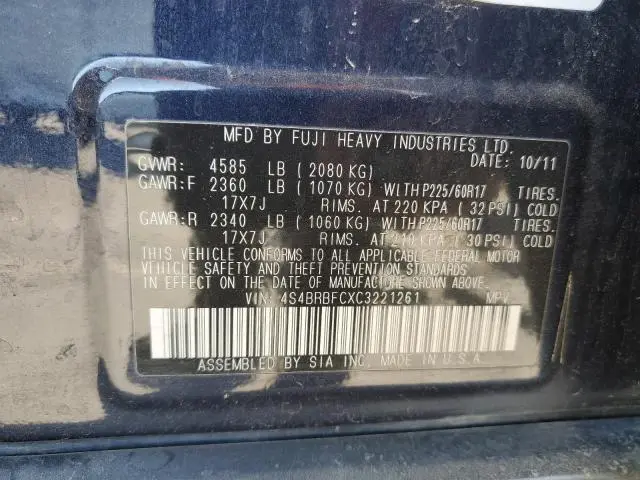 2012 SUBARU OUTBACK 2.5I PREMIUM  