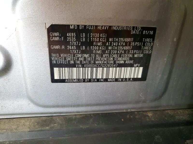 2016 SUBARU OUTBACK 2.5I PREMIUM  