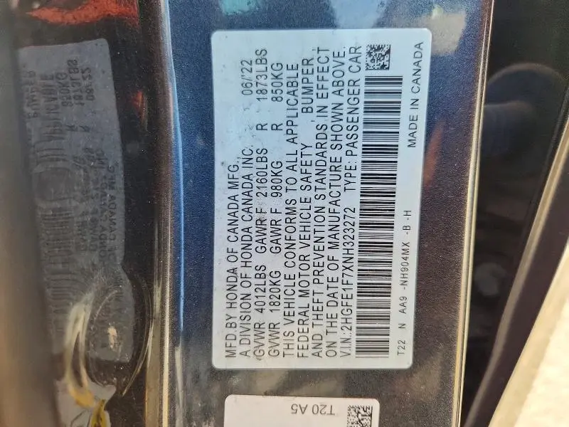 2022 HONDA CIVIC EX  