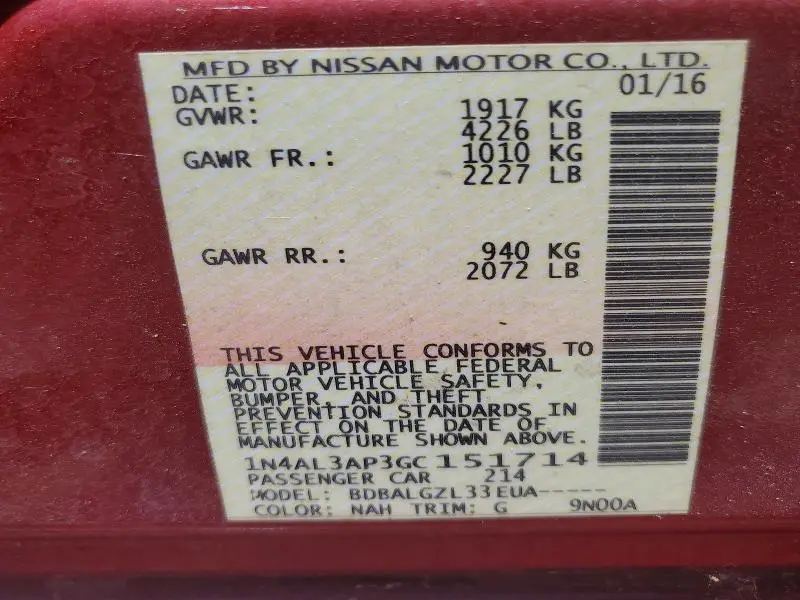 2016 NISSAN ALTIMA 2.5 S  