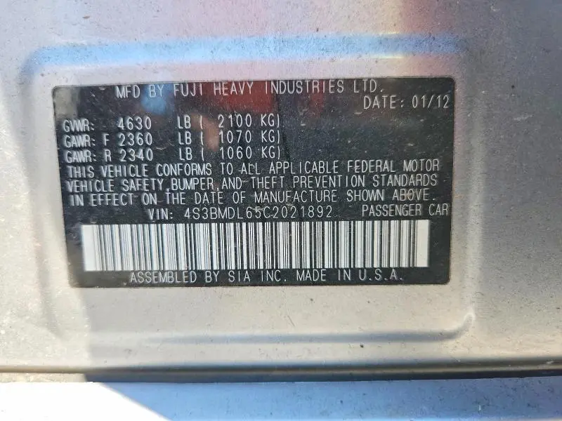 2012 SUBARU LEGACY 3.6R LIMITED  