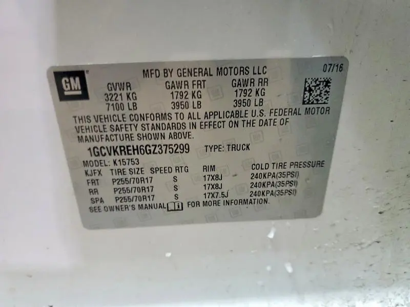 2016 CHEVROLET SILVERADO K1500 LT  