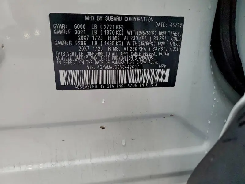 2022 SUBARU ASCENT ONYX EDITION  