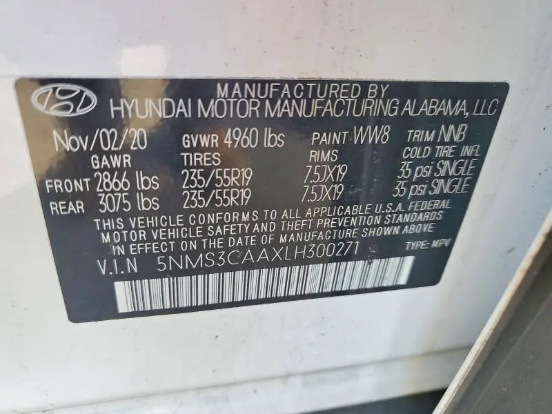 2020 HYUNDAI SANTA FE SEL  