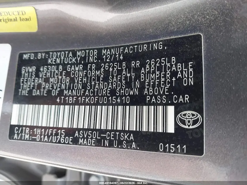 2015 TOYOTA CAMRY SE