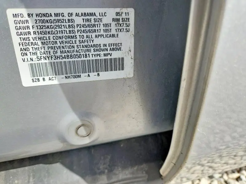 2011 HONDA PILOT EXL  