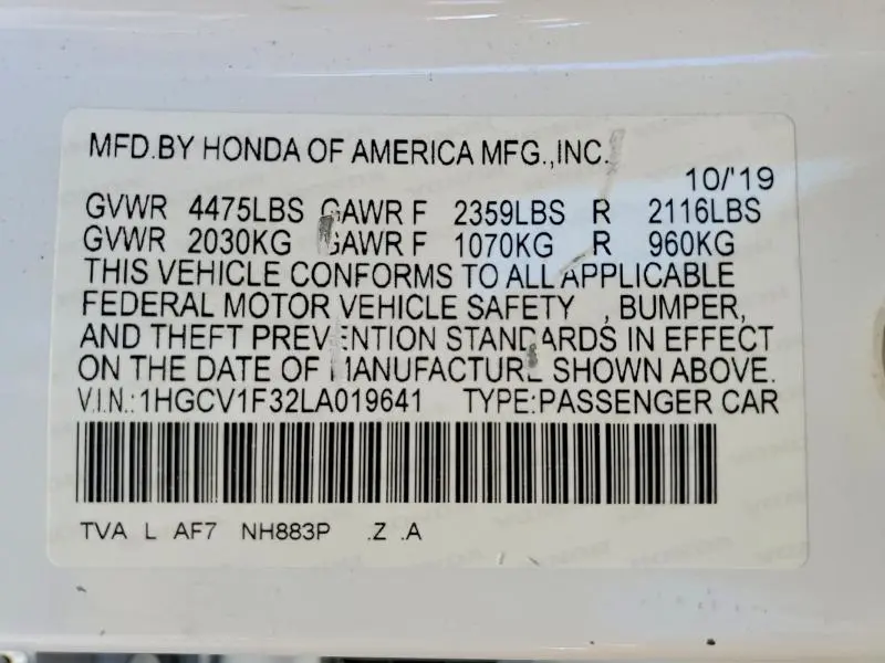 2020 HONDA ACCORD SPORT  