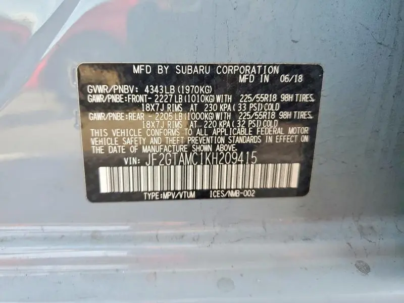 2019 SUBARU CROSSTREK LIMITED  