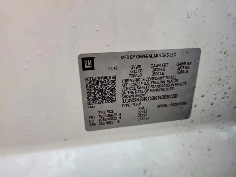 2019 CHEVROLET TAHOE K1500 LT  