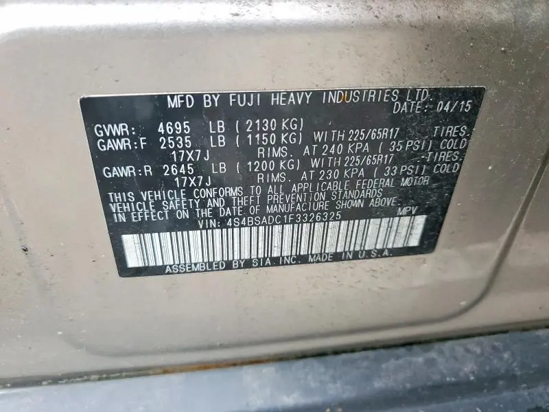 2015 SUBARU OUTBACK 2.5I PREMIUM  