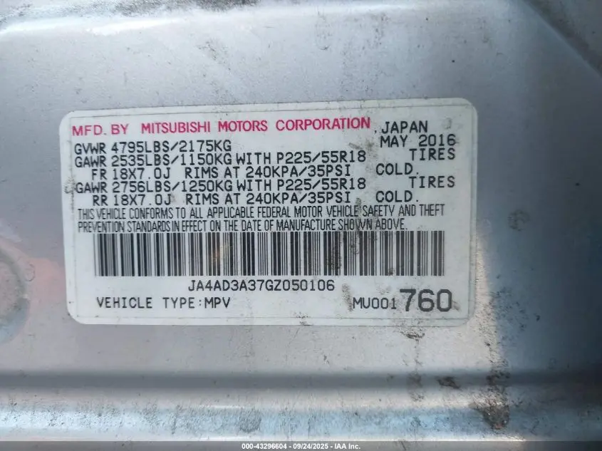 2016 MITSUBISHI OUTLANDER SE