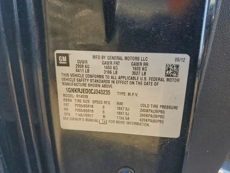 2012 CHEVROLET TRAVERSE LT  