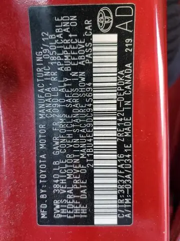 2013 TOYOTA COROLLA BASE  