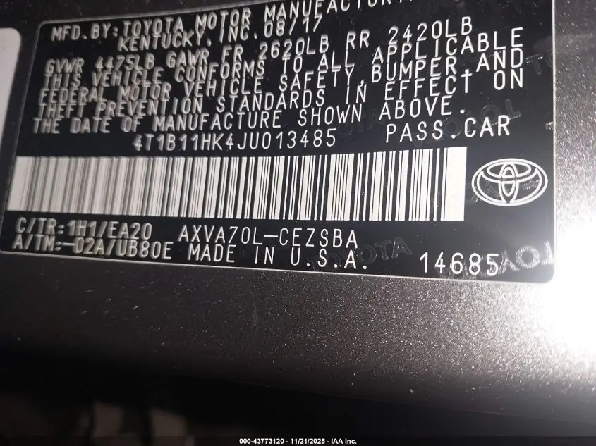 2018 TOYOTA CAMRY SE