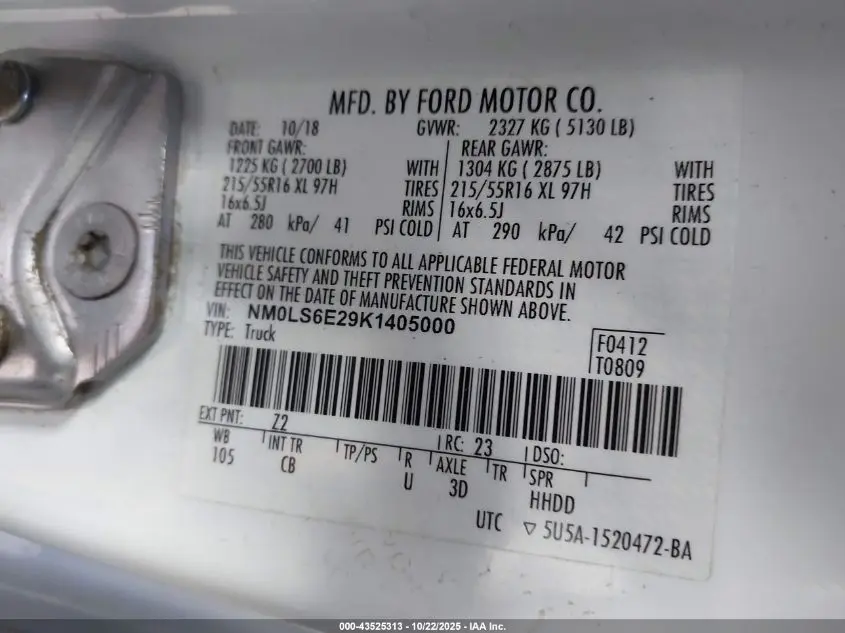 2019 FORD TRANSIT CONNECT XL