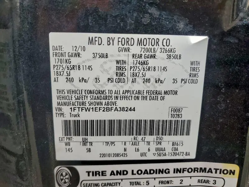 2011 FORD F150 SUPERCREW  